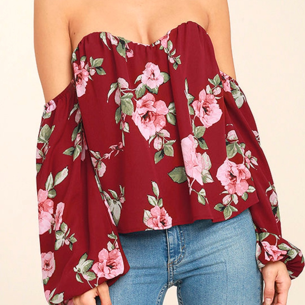 RED FLORAL PRINT OFF-THE-SHOULDER TOP